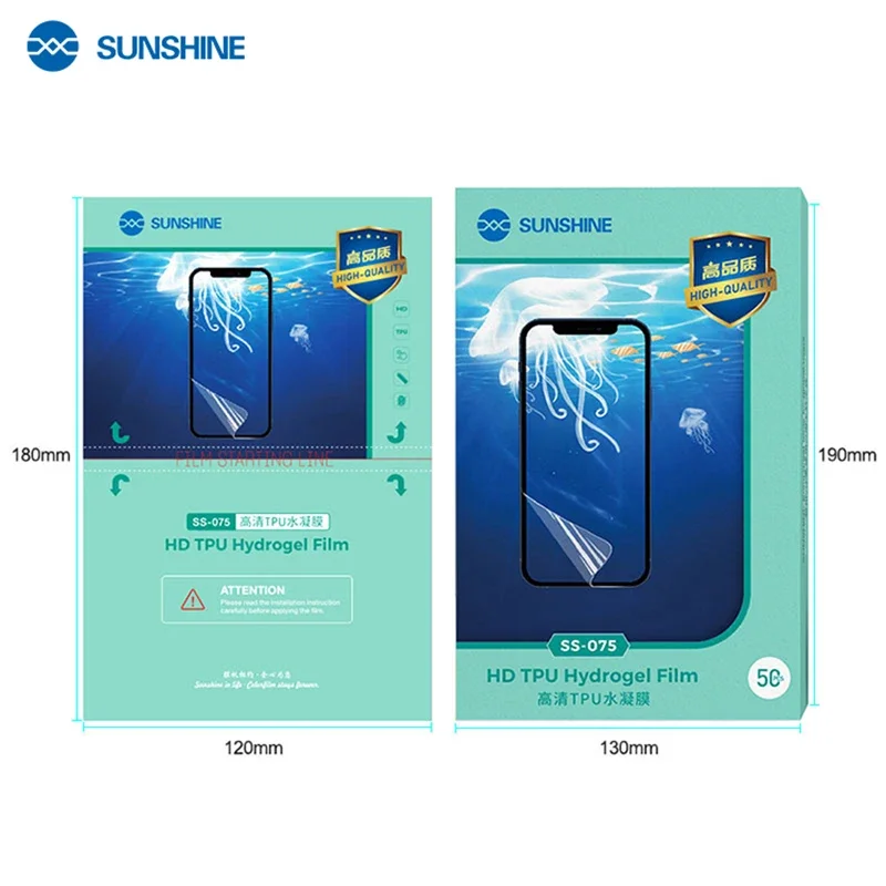 Alta qualità 50 pezzi nuovo originale Sunshine SS-075 HD Hydrogel Film, Auto repiar, con codice di taglio, pellicola opaca Anti-blu, TPU