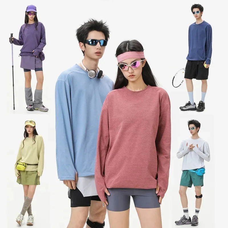 アウトドアスポーツtシャツ-メンズ-レディース-ルーズ-カジュアル-軽量-速乾-長袖tシャツ-キャンパス-カップル服-tシャツ-トップス
