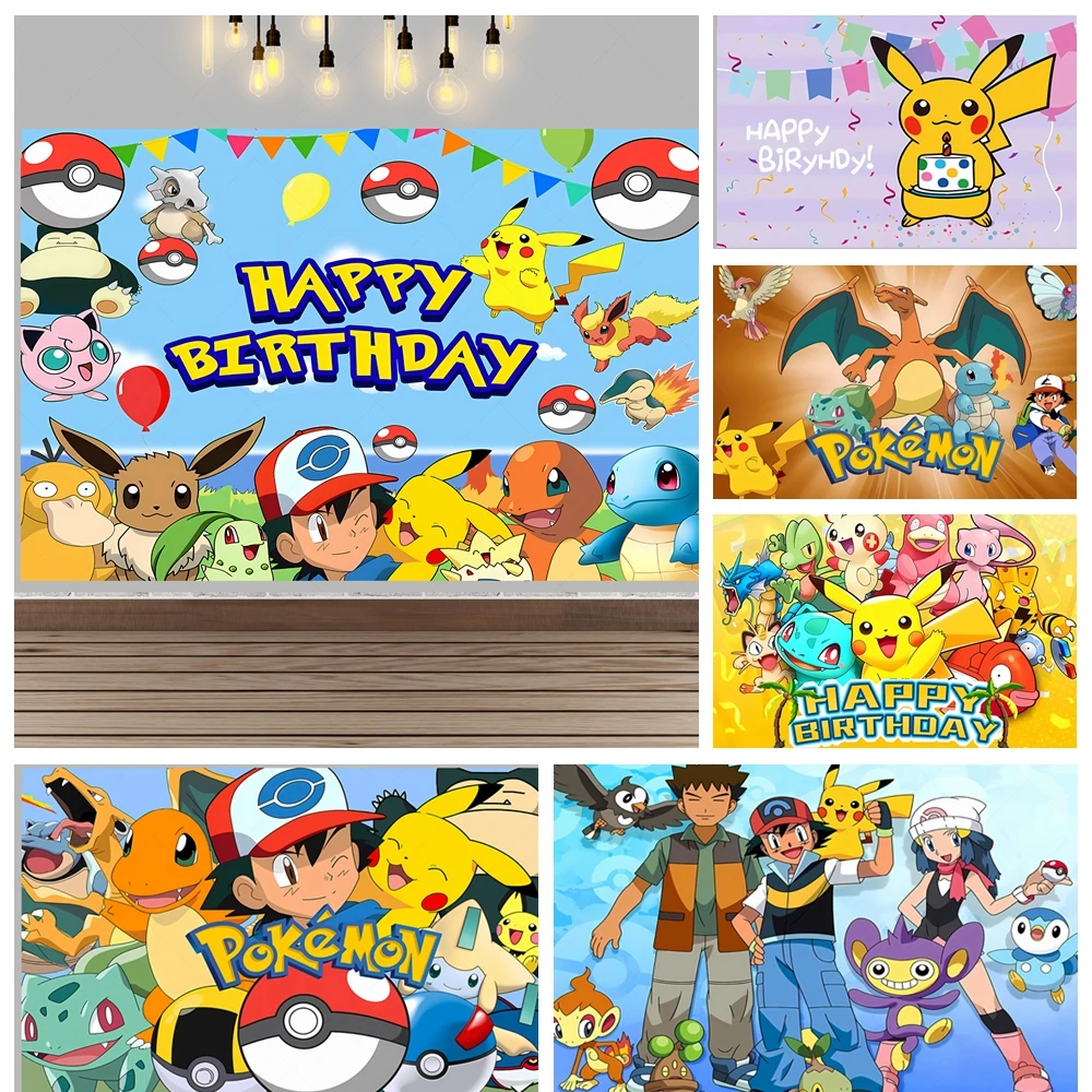 

Pokemon Pikachu Birthday Party Decoration Background Cartoon Children Baby Shower Backdrop Photography Wall Photo Studio Props