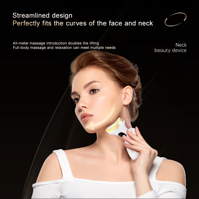 Masseur de cou facial chaud et froid, rajeunissement de la peau, thérapie LED et vibrations EMS, lifting du visage |   Appareil domestique portable