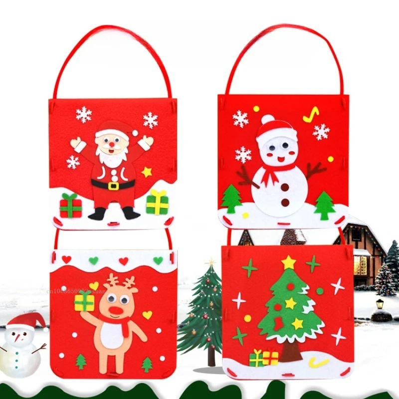 Kinderen Handgemaakte DIY Speelgoed Doek Handtas Kerst Craft Kits Niet-geweven Stof Montessori Onderwijs voor Kinderen Tas Kerst Decor Gift