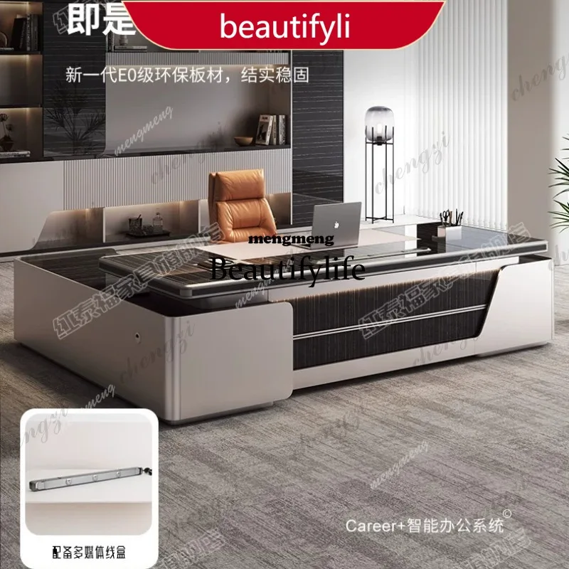 

51 Boss desk, large desk, simple light luxury office president, high-end paint combination, general manager, office desk and cha