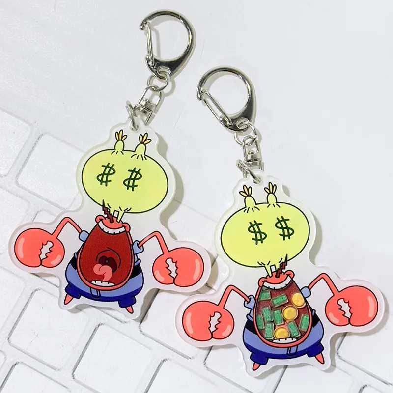 

Creative Funny Anime Mr Krabs Acrylic Shaking Pendant Keychain Kawaii Cartoon Bag Car Keyring Charm Student Jewelry Gifts Toys