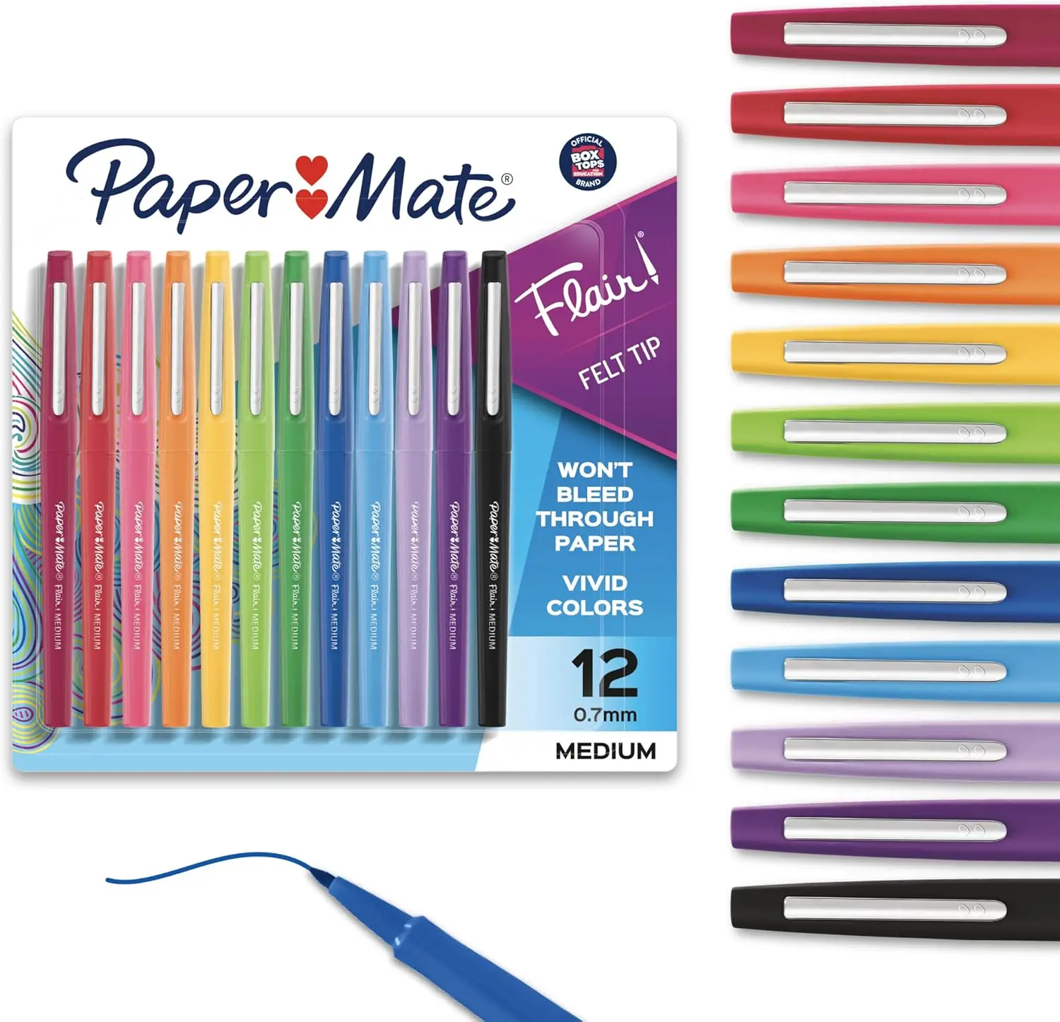 

Felt Tip Pens, Medium Point 0.7mm, 12 Assorted Colors - for Writing, Journaling, Arts & Crafts