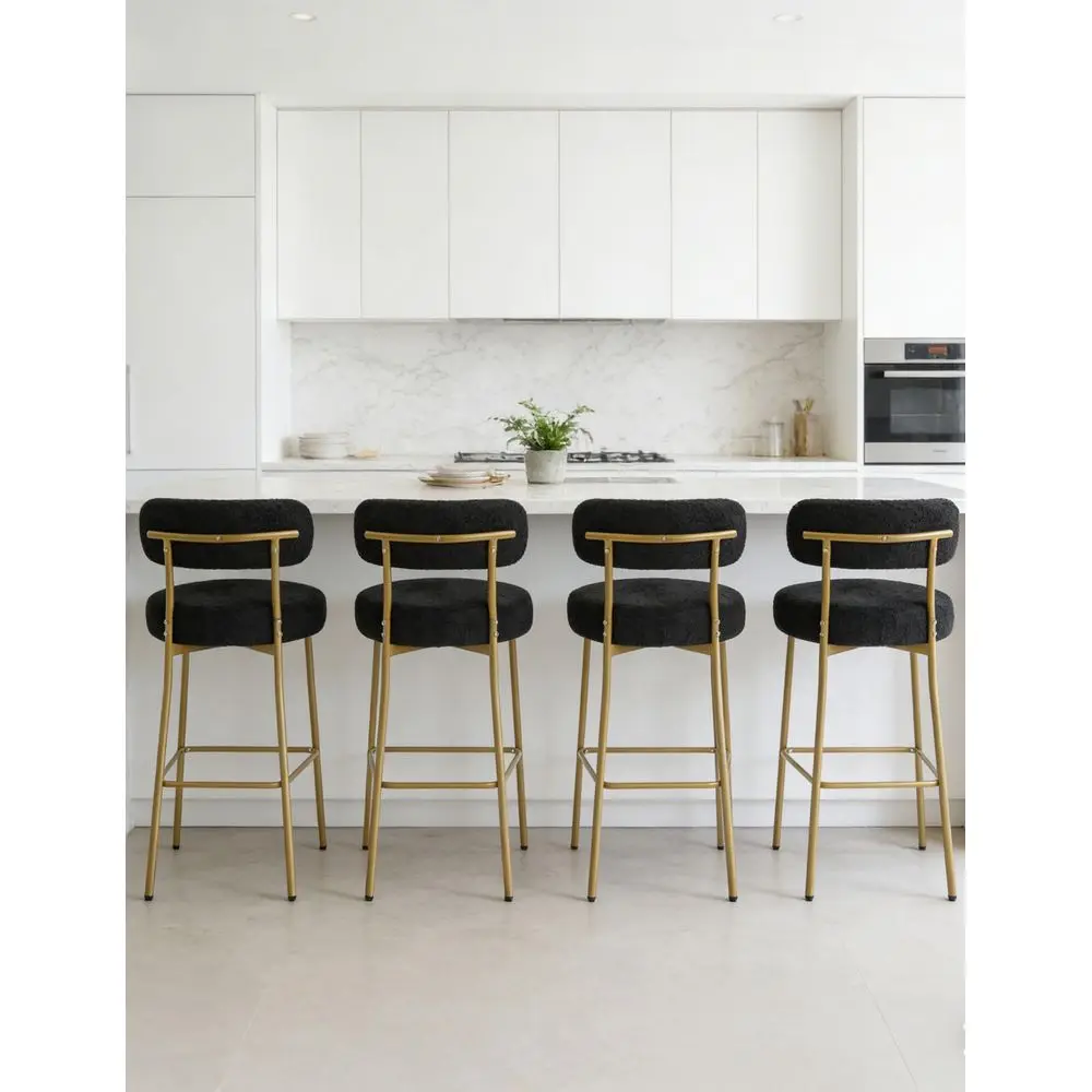 

Bar Stools Set of 4, Boucle Counter Height Bar Stools, 24 Modern Counter Stools with Backs, holstered Barstools with Gold Leg