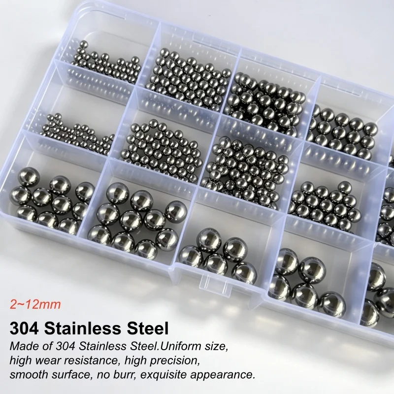 304 Stainless Steel Bearing Ball Set High Precision Smooth Solid Roller Beads for Bearings Diameter 2mm to 12mm