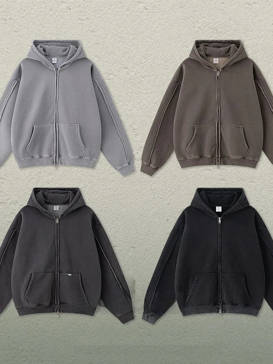 

Kanye Autumn Winter Vintage Double Zipper Hoodie Streetwear Heavyweight Jaet ex Waed out Patchwork Sweatirt Casual