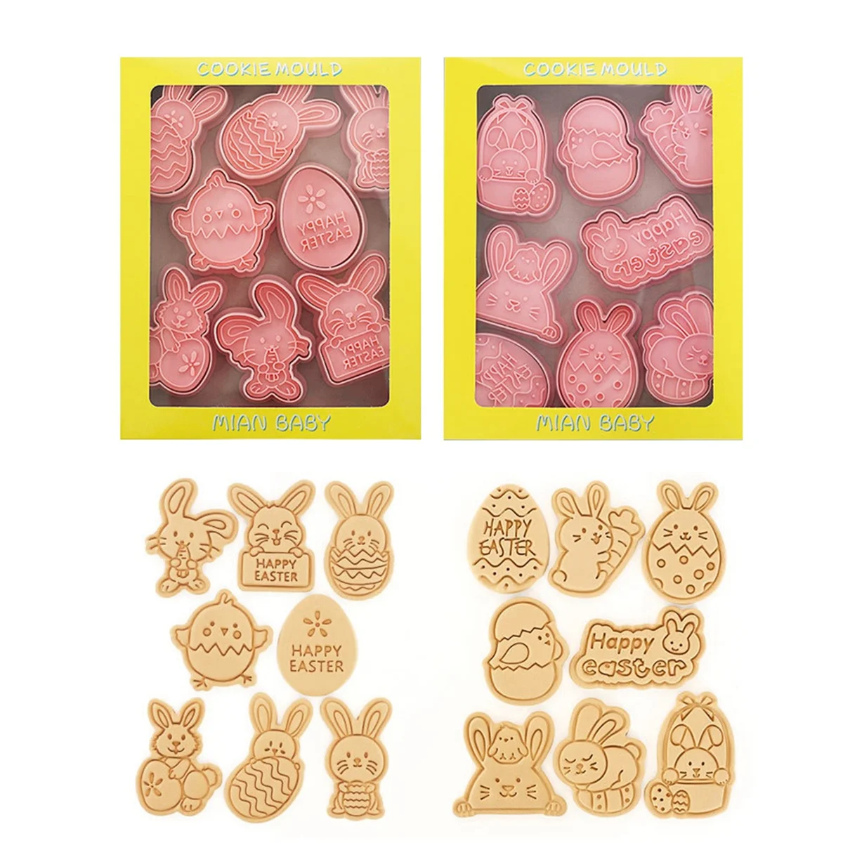 16PCS Easter Cookie Cutter Mold Easter Eggs Rabbit Chick Biscuit Fondant Mould for Easter Party Cake Decoration