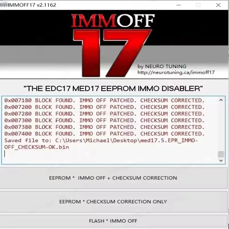IMMOFF17 Software EDC17 Immo Off Ecu Program NEUROTUNING Immoff17 Disabler Download and install video guide