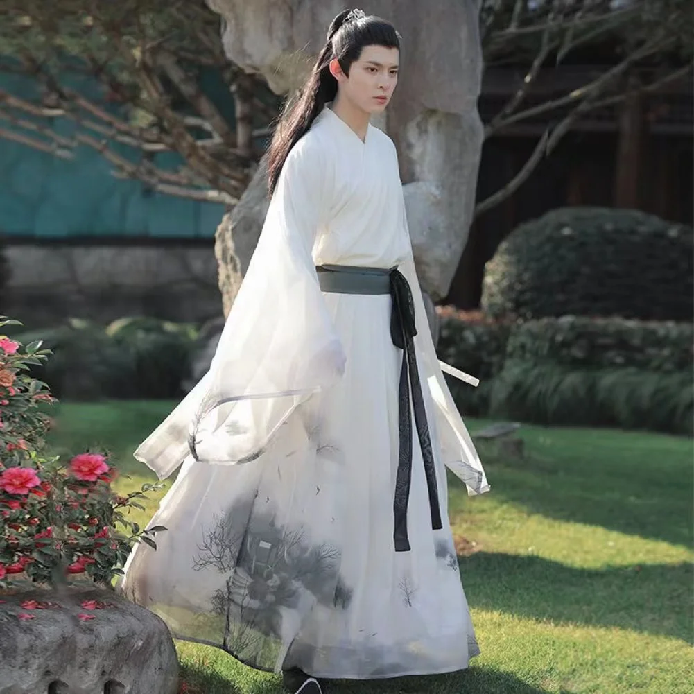 Antikové knihtisk barvení textilií hanfu Čínské starobylý weijin perioda oblečení originální nesmrtelný šermíř muži cosplais hanfu šaty sada