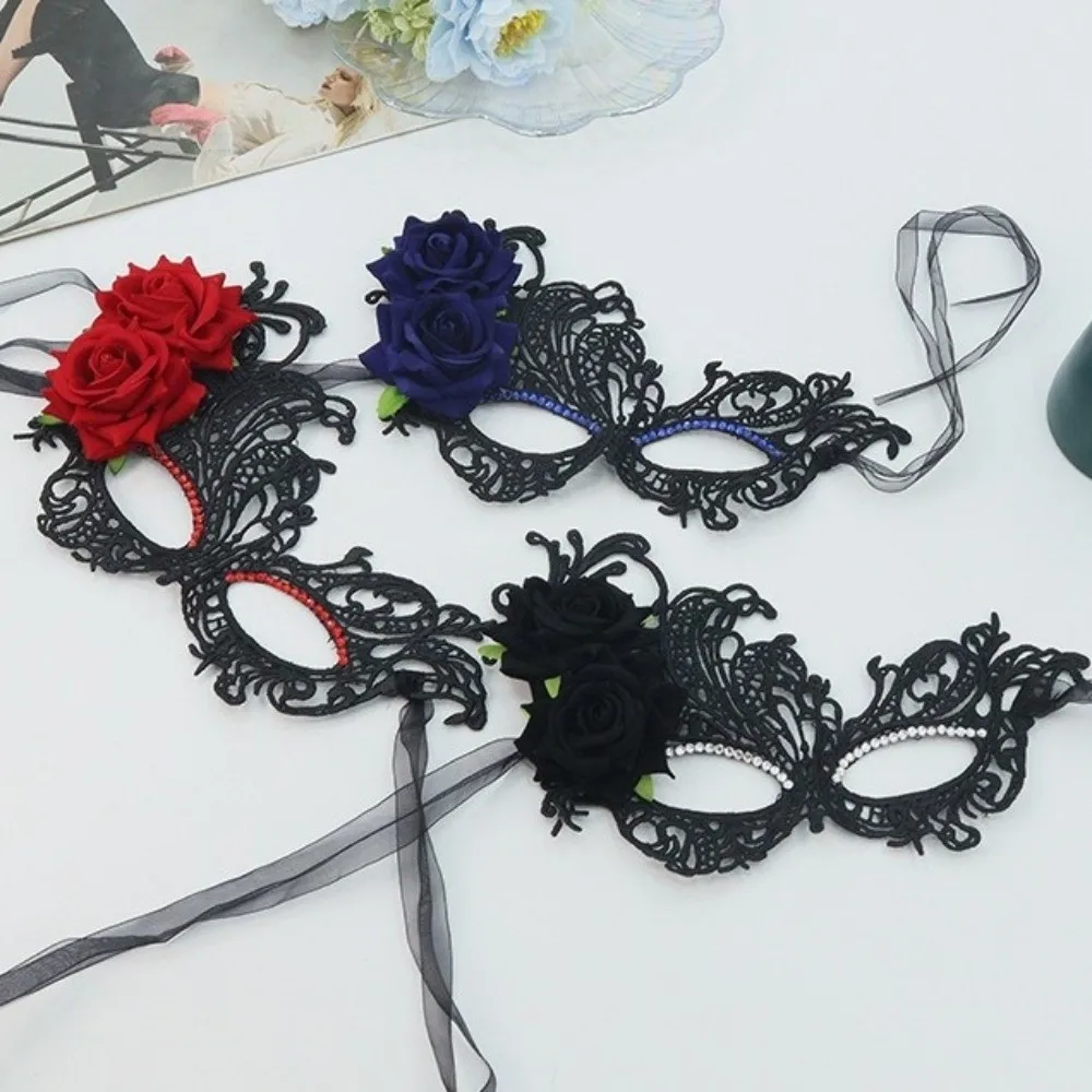 Lace Pattern Masquerade Mask Seductive Style Simulated Rose Halloween Festival Party Mask Party Costume Cosplay