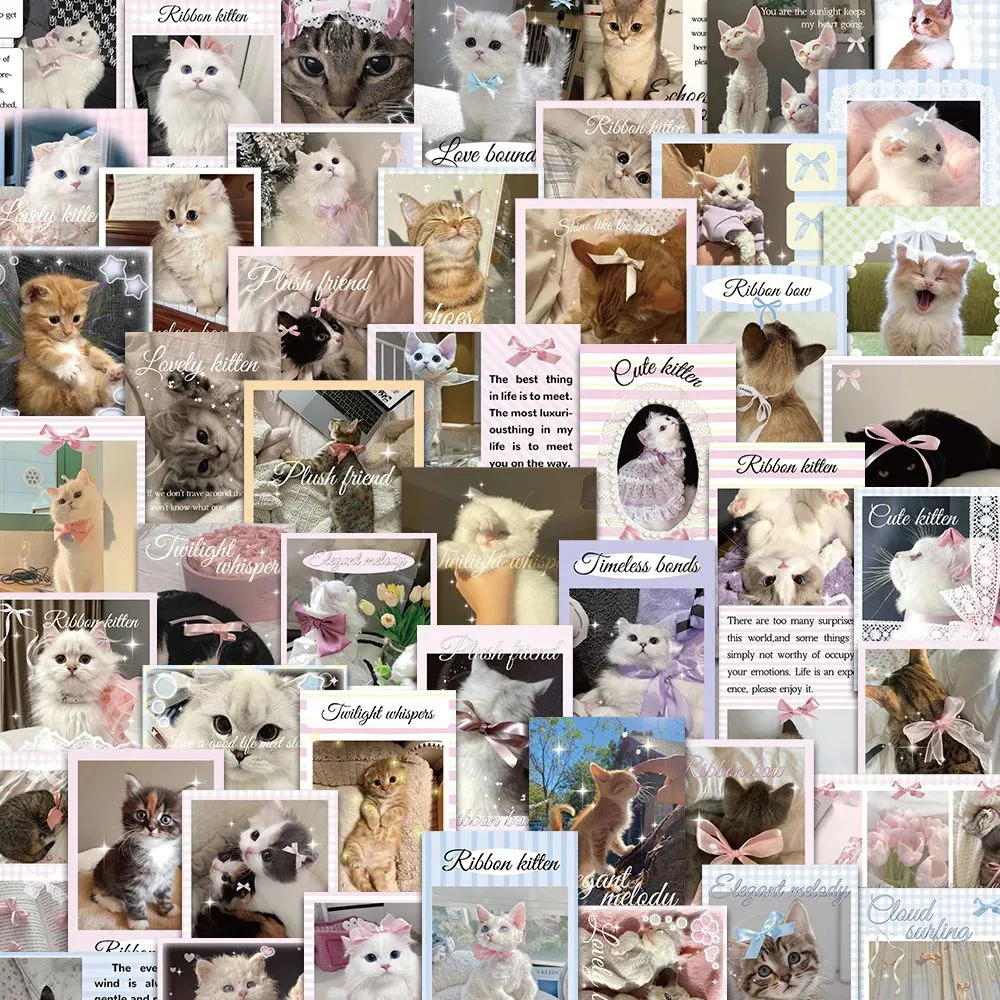 10/30/50pcs Kawaii Cartoon Ballet Style Cat Stickers Cute Ins Style Aesthetic Sticker Luggage Notebook Phone Case Decals Decor