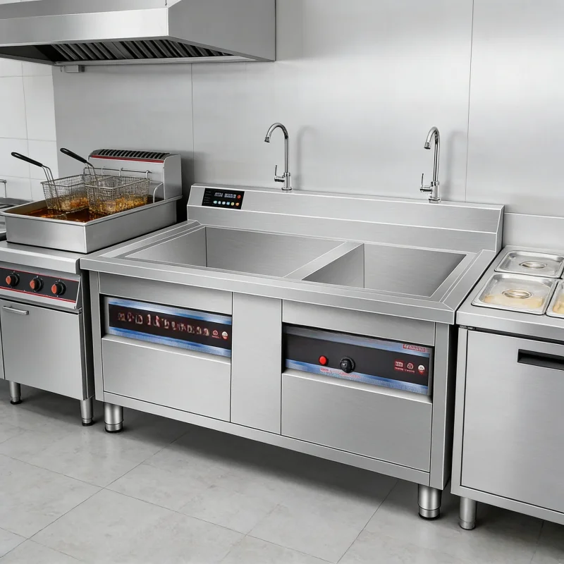 Stainless Steel Commercial Ultrasonic Dishwasher, Multi-Functional Cleaner for Plates, Bowls and Fresh Produce