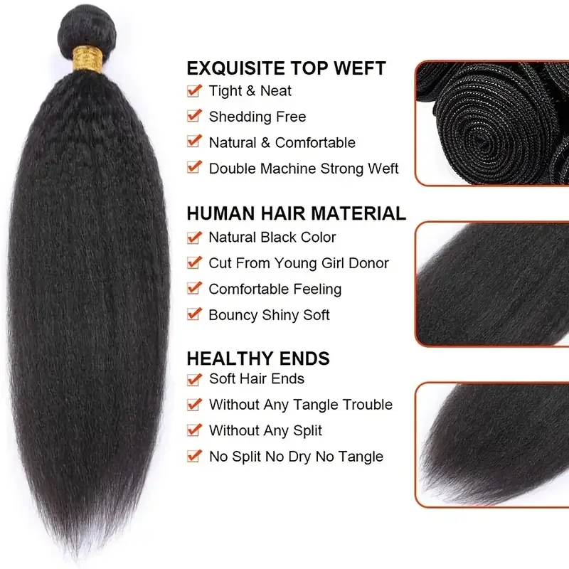 มัดผมมนุษย์ผมตรงม้วนเป็นลอนหนามัดผมบริสุทธิ์ผมแท้ Bundles3Bundies ผมสีดำธรรมชาติ