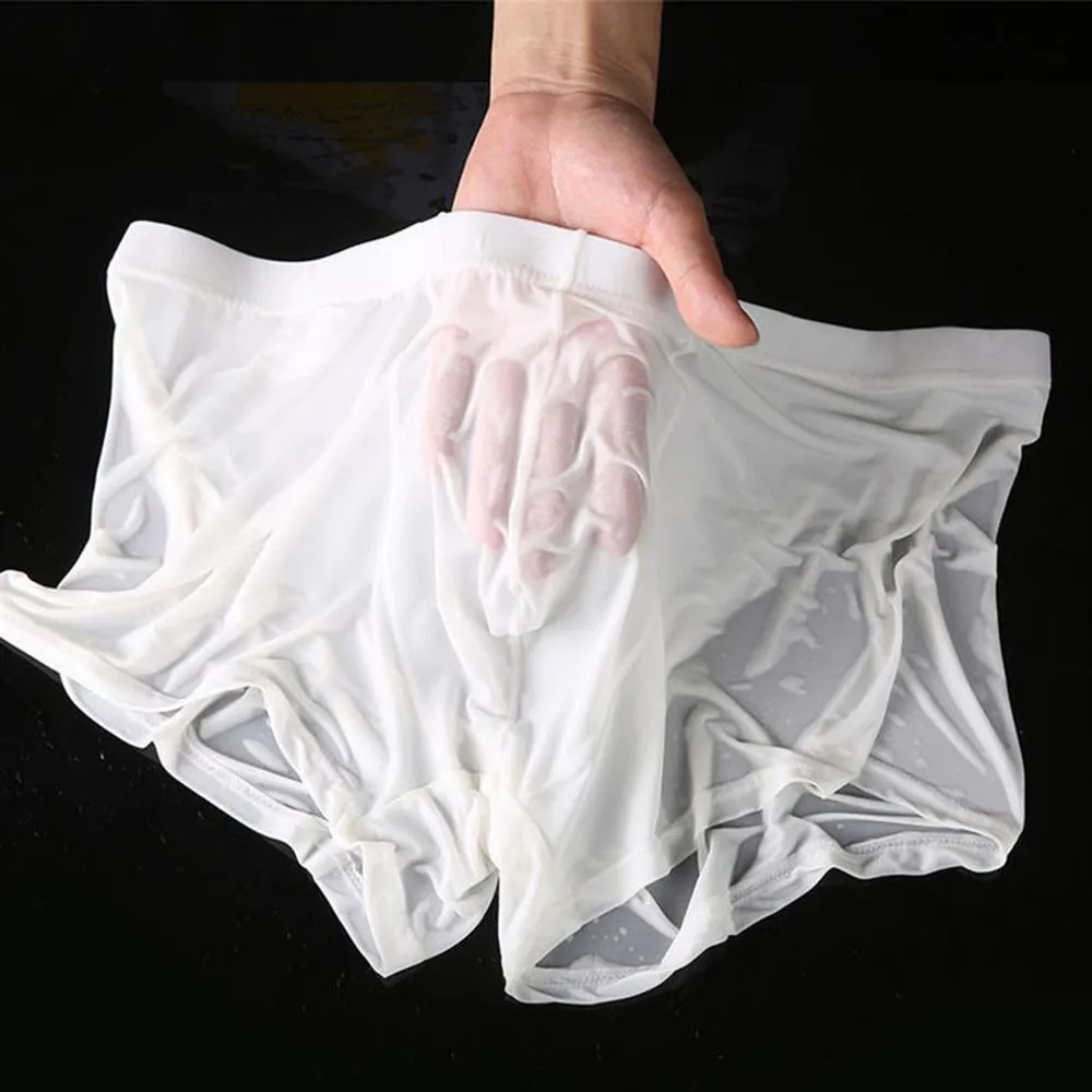 Calzoncillos suaves sexys para hombre, ropa interior transparente ultrafina, pantalones cortos sedosos, bañadores, Cuecas