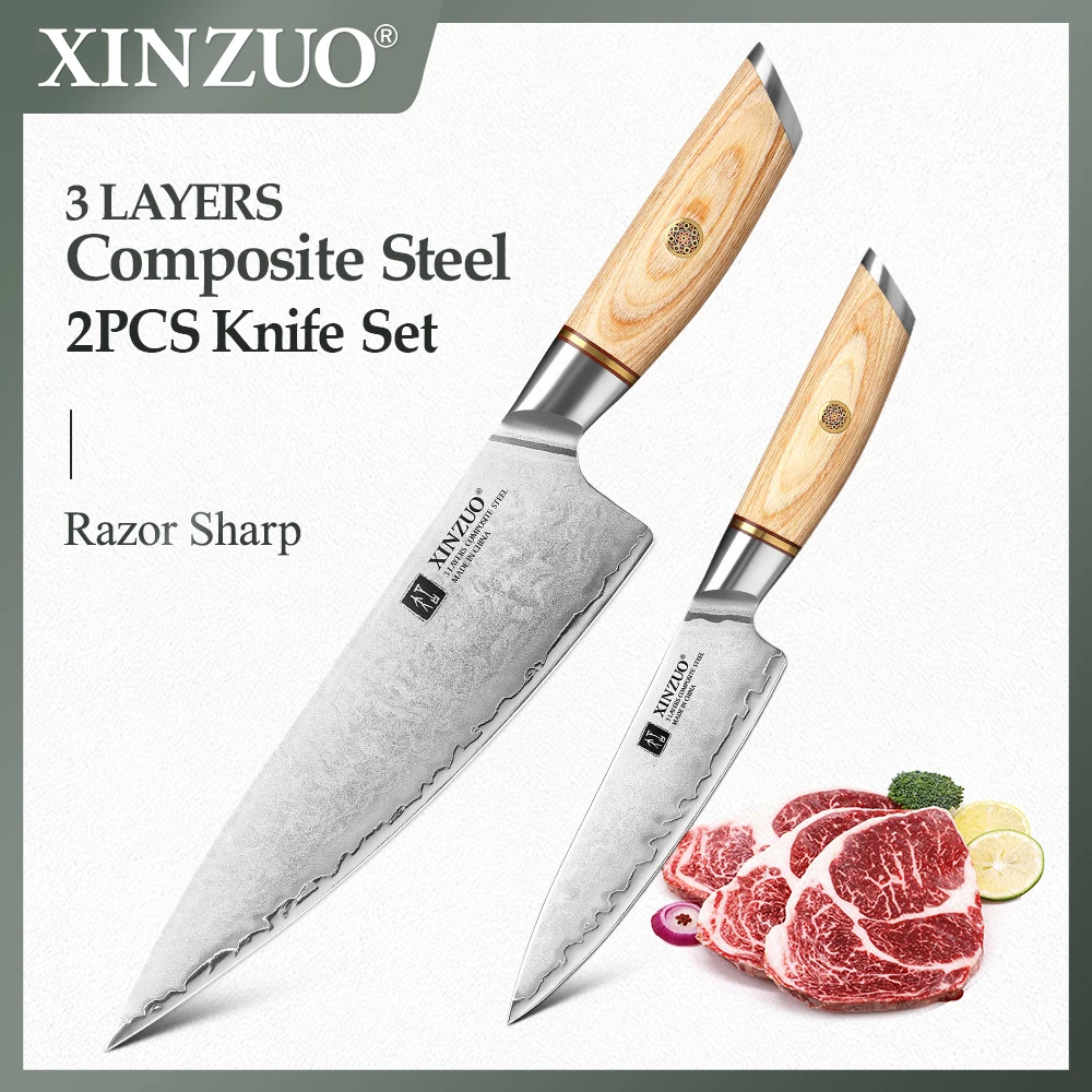 

XINZUO 2pcs Forged Chef Knife Set High Carbon Composite Steel 8.5'' 5''Chef Utility Kitchen Knives with Comfortable Handle