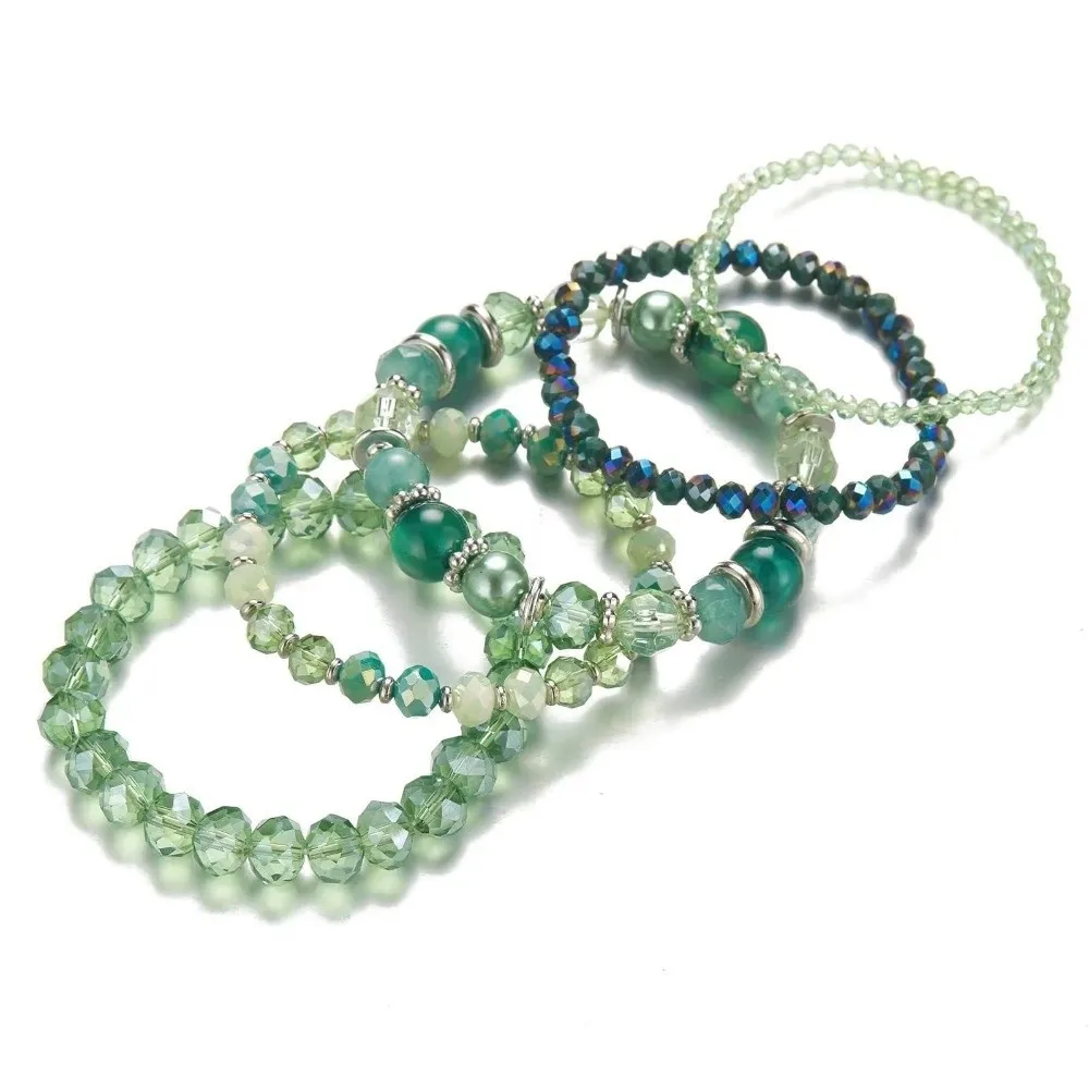 Elastic Stretch Layered Bracelet Glass Bead Bohemian Style Stackable Bracelet Adjustable Faceted Multi-Strand Bracelet