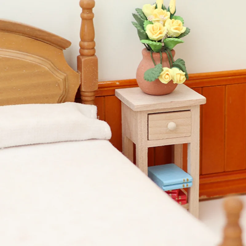 1:12 Dollhouse Miniature Wooden Stool Side Table Nightstand W/Drawer Model Furniture Decor Toy Doll House Accessories