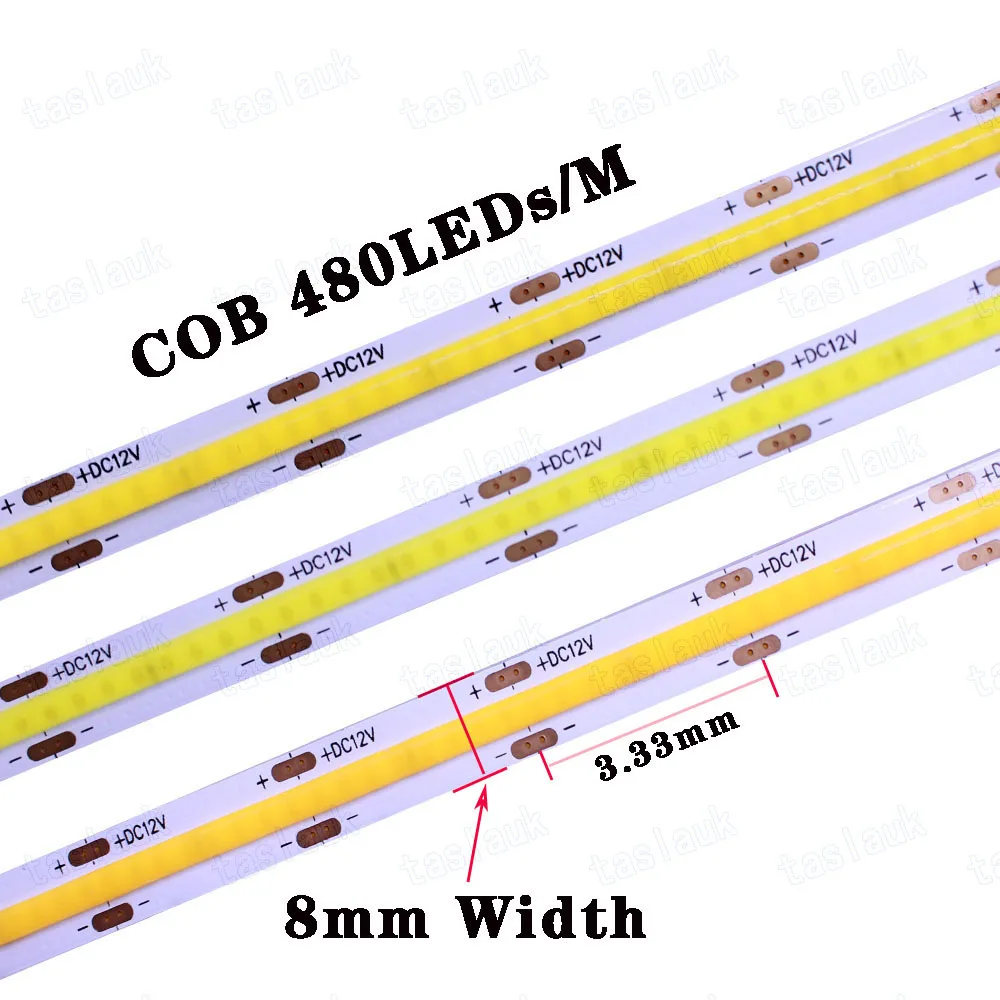 Hohe Dichte, flexibel, 5 V, 12 V, 24 V, LED-FOB, COB-LED-Licht, warm, Natur, kühles Weiß, linear, 3 mm, 5 mm, 8 mm, 10 mm Klebeband, 400 320 LEDs/M, 4000 K