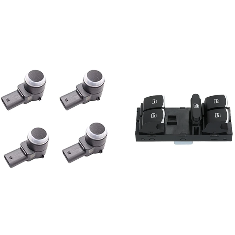 4 Pcs Parking Sensor Parktronic Sensor For Mercedes W169 W245 W204 & 1X 5ND959857 Master Window Glass Lifting Switch