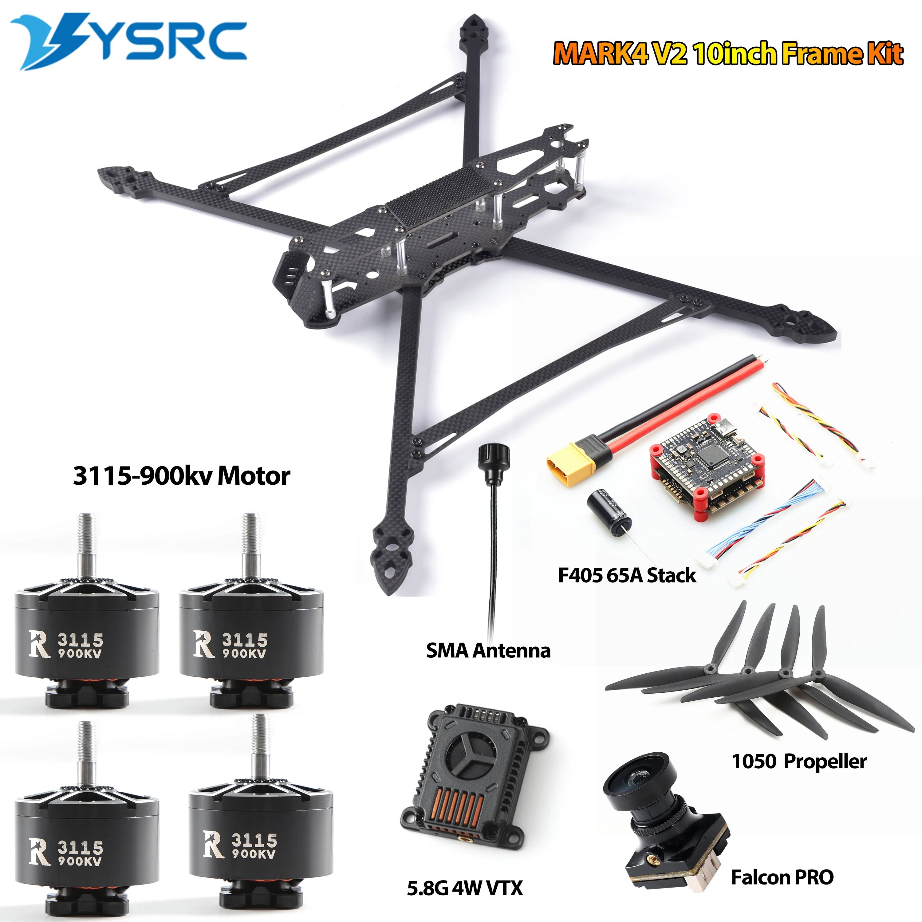 

Mark 4 V2 10inch Carbon Fiber Drone Frame Kit F405 65A Stack 3115 900KV Motor 1050 Propeller ELRS 915mhz/2.4G Nano Receiver Part