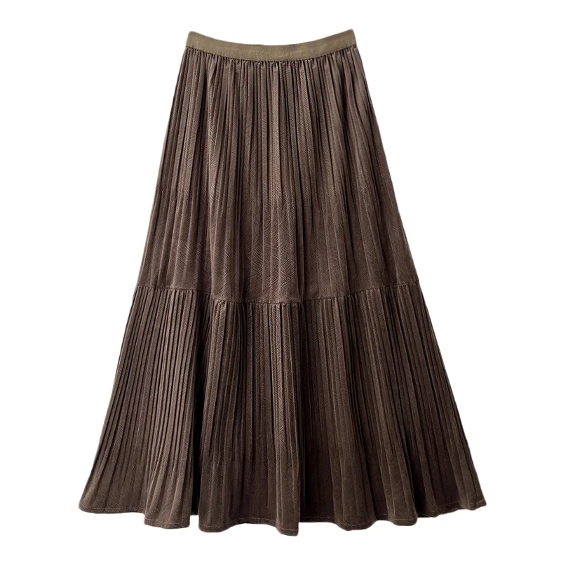 Autumn Winter Vintage Velvet Long Skirt Women 2023 New Fashion Thick Skirt Lady High Waist A Line Skirt Black Beige GrayFemale