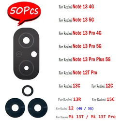 50Pcs，Rear Back Camera Glass Lens with Sticker Replacement For Xiaomi Redmi 13 12C 13C 5G 15C 13R Note 13 4G 12T Pro Plus 5G