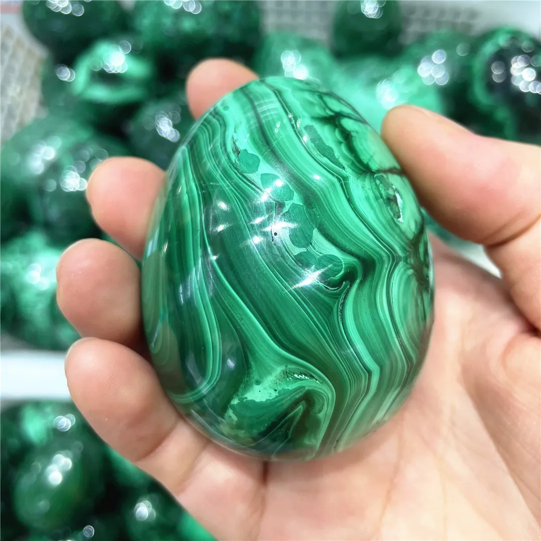 

200-600g Natural Green Malachite Polishing Egg Yoga Decor Energy Crystals And Stones Healing Massage Original Ornament