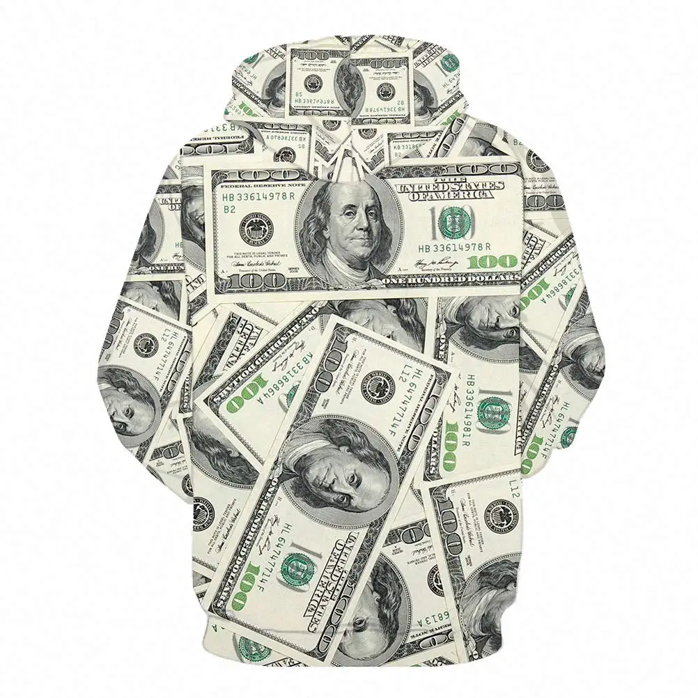 KYKU Money Hoodie Funny Sweatshirts for Men Hoodies Dollar Pullover 3D Clothing