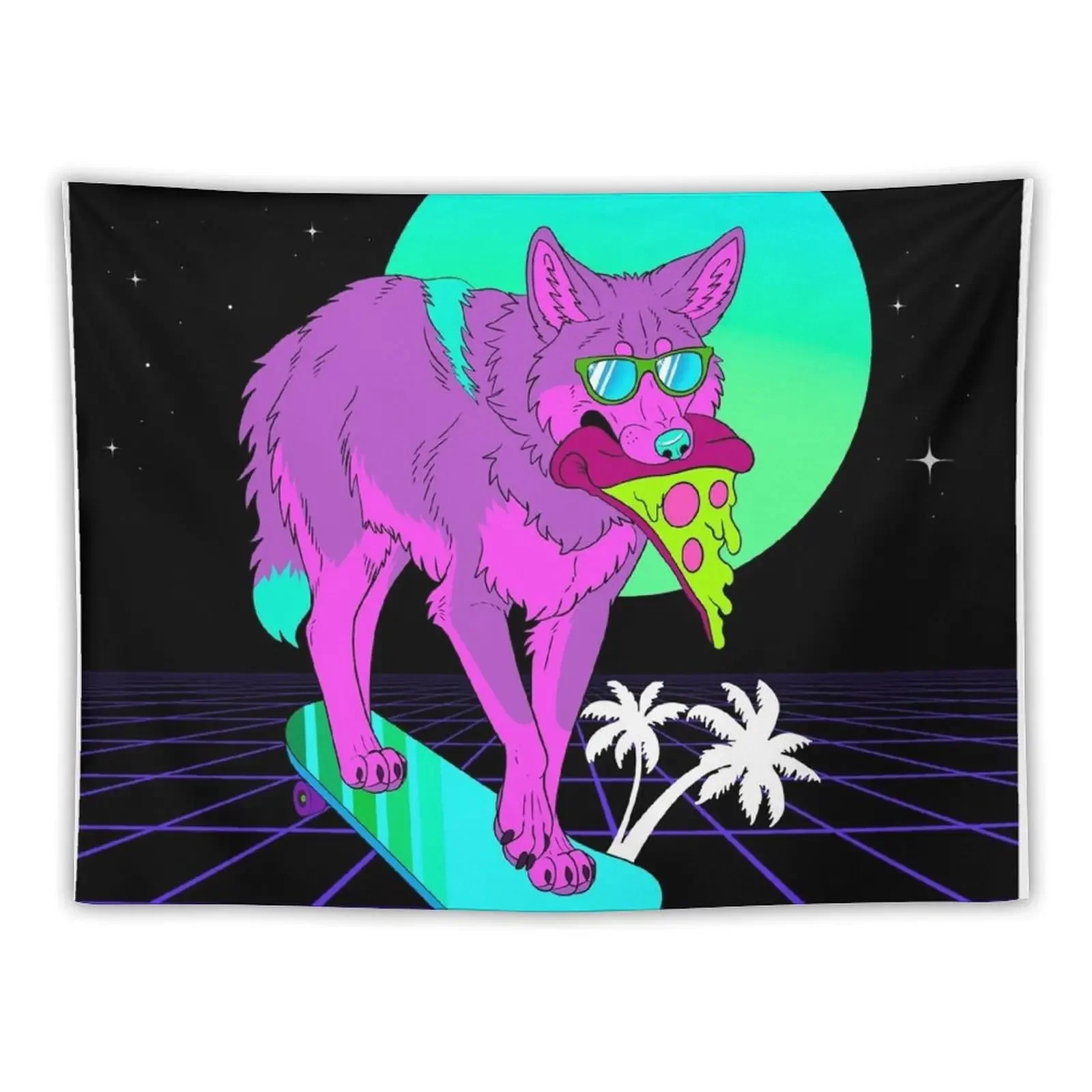 Nightshift Retrowave Coyote (with background) Tapestry Wall Hanging Aesthetics For Room Tapestry