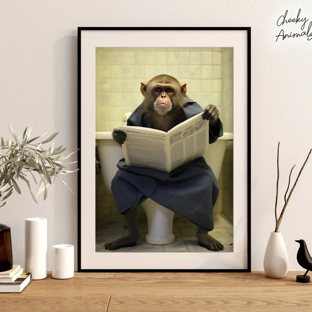 قرد يجلس على ورق قراءة المرحاض، صور قرد لطيفة ومضحكة، قرد كابوشين، صور مضحكة مندريل، ديكور منزلي للحمام #3