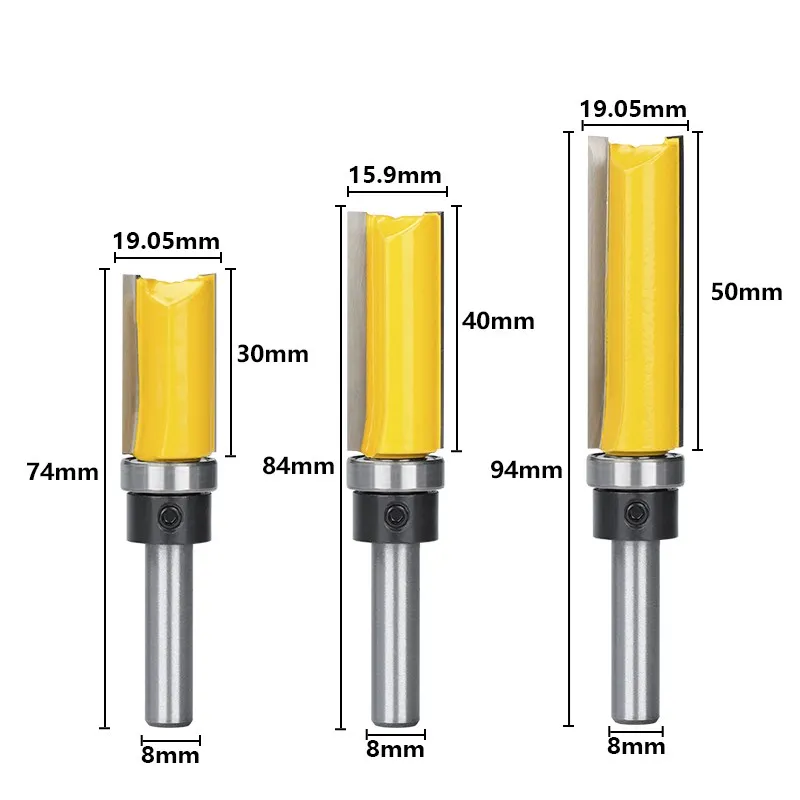 1-3 piezas, fresadora fresadora, fresadora, fresadora, fresadora de 8mm, plantilla de vástago, patrón de rodamiento de bits, 5/8 \