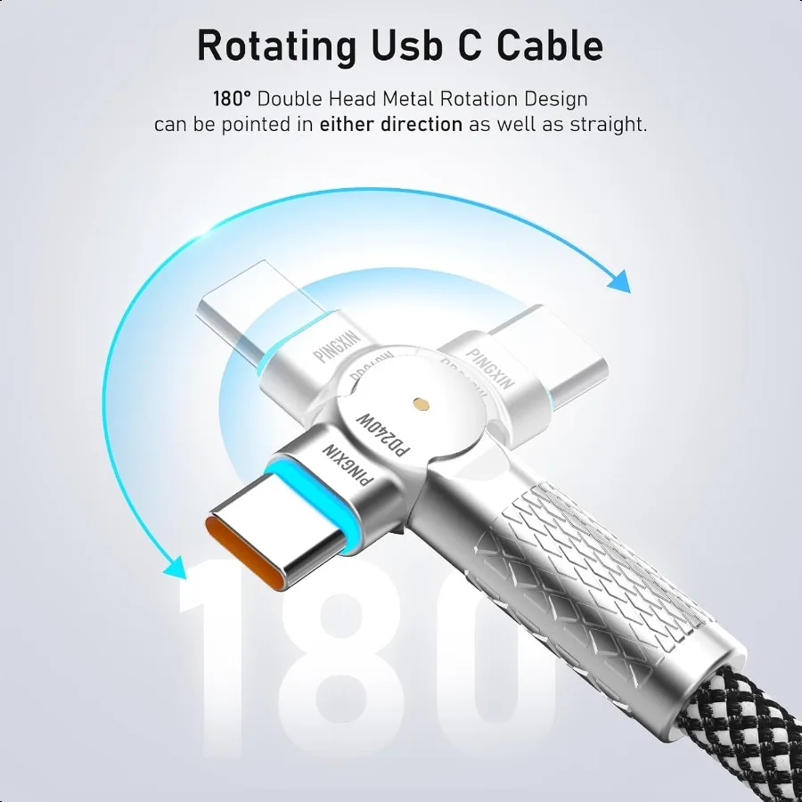 كابل USB C إلى USB C 10ft240W 2 عبوة مضفرة 180 ° كابل شحن دوار من النوع C شحن سريع لهاتف iPhone 16 16Pro 16Plus 16ProMax Bo