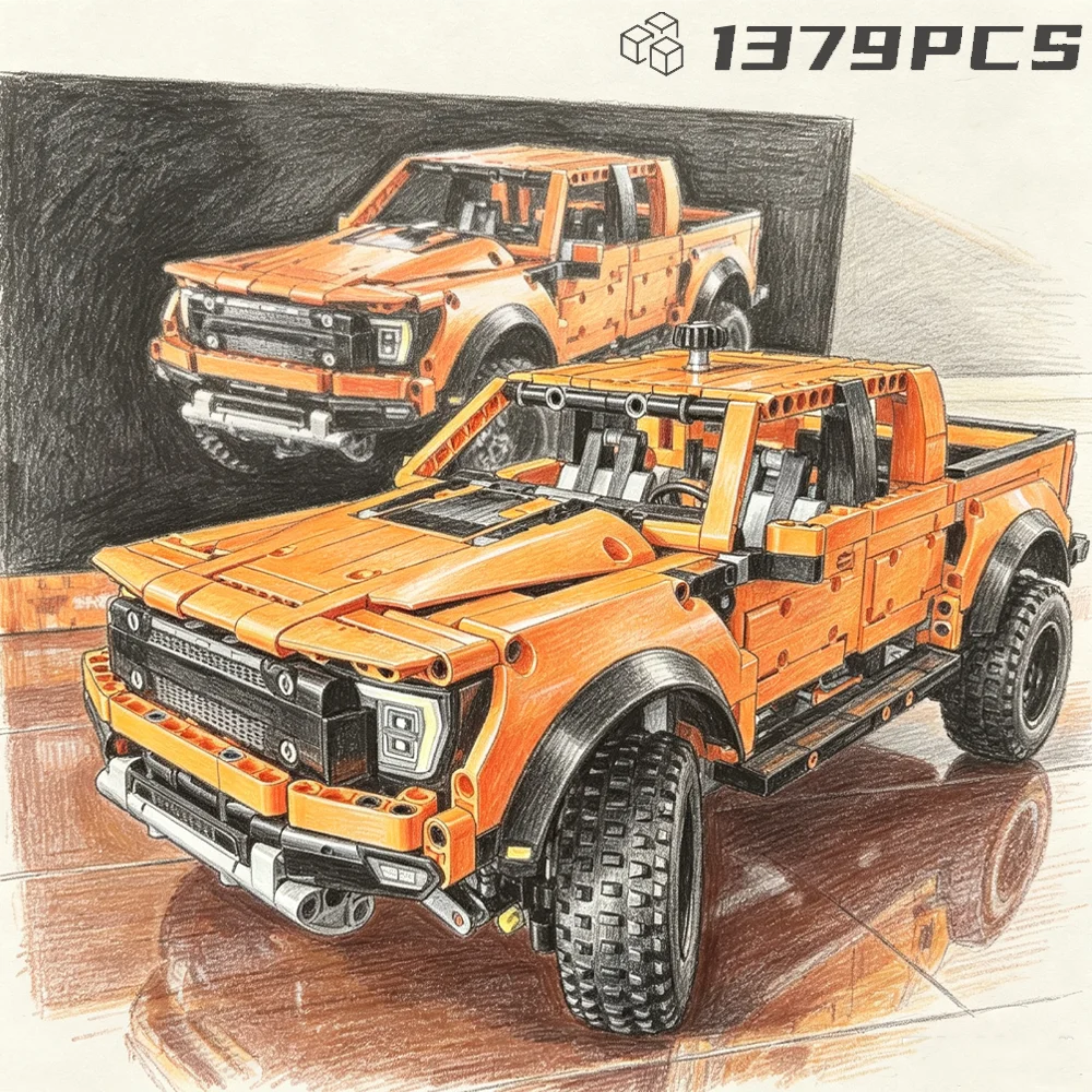 Kids Toys Lego - 1379ピース テックラプターズ F150トラック レースカー 組み立てキット MOC互換