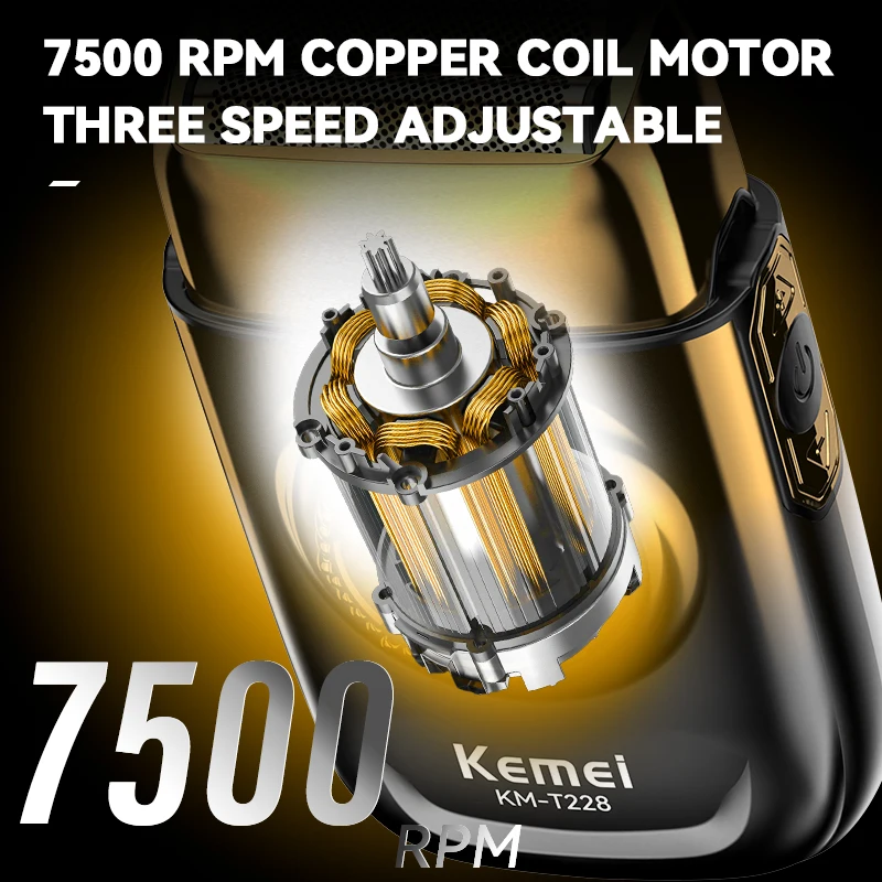 Kemei KM-T228 Dual Floating Head Electric Shaver Portable Electric Shaver Power Motor Smart Touch Men's Grooming Shaver KM-T228