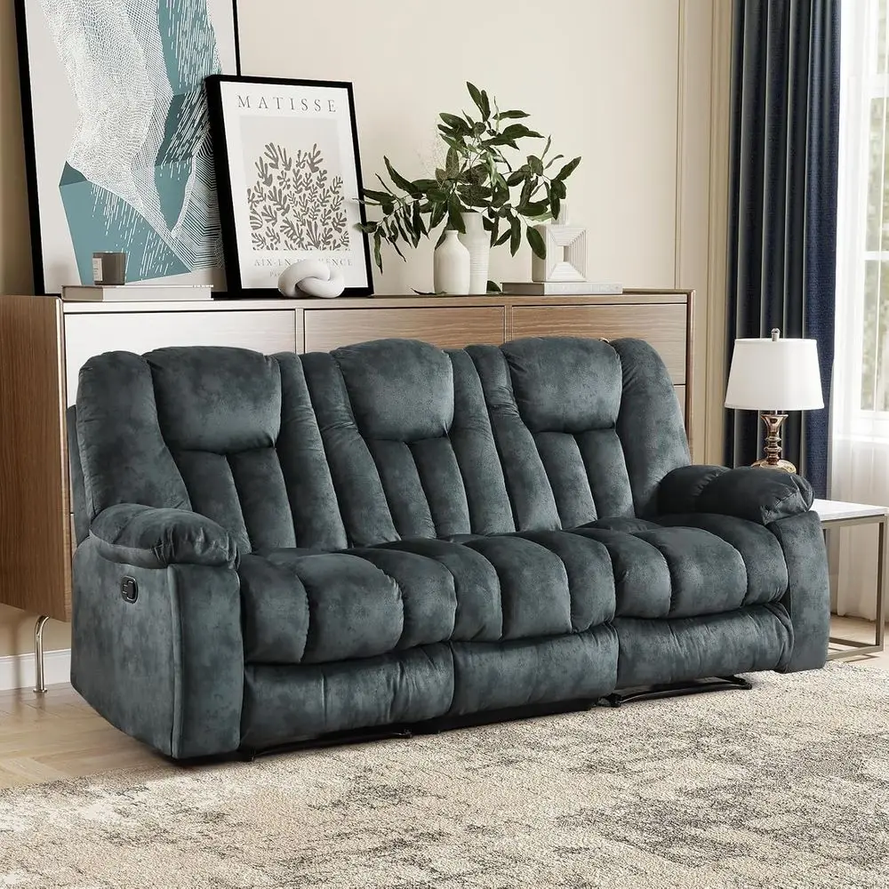 

Extra Wide 3-Seat Reclining Sofa with Manual Recliners, Hidden Cup Holders, Breathable Fabric, Padded Seat, Grey
