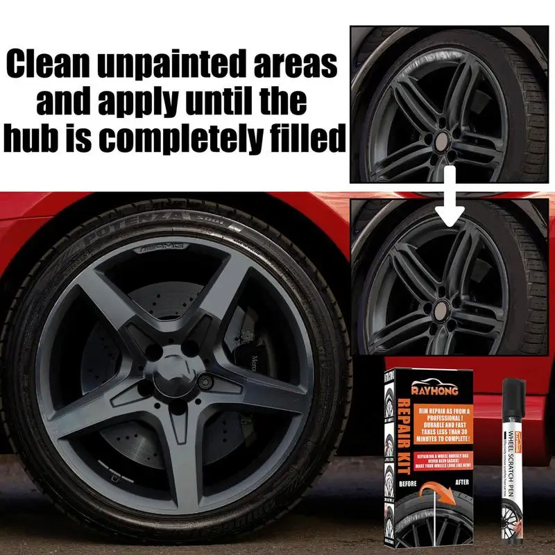 Wheel Scratch Repair Wheel Touch-Up Kit Car DIY Alloy Wheel Repair Adhesive Kit General Purpose Black Paint Fix Tool For Auto