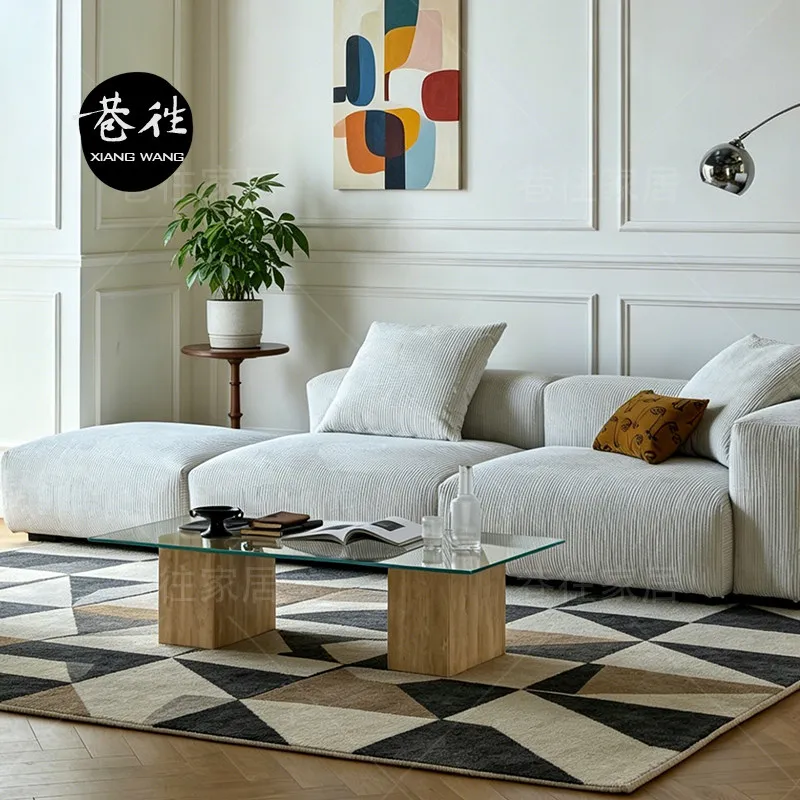 natural travertine coffee table, light luxury and high-end feel, new tempered glass coffee table for living room and home