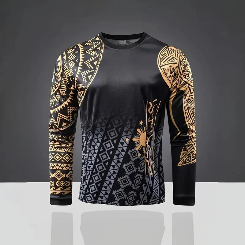 

Индивидуальная мужская футболка в ацтекском стиле в Мексике, трендовая уличная футболка с 3D принтом, этнический стиль, футболки с длинными рукавами, уличная повседневная рубашка