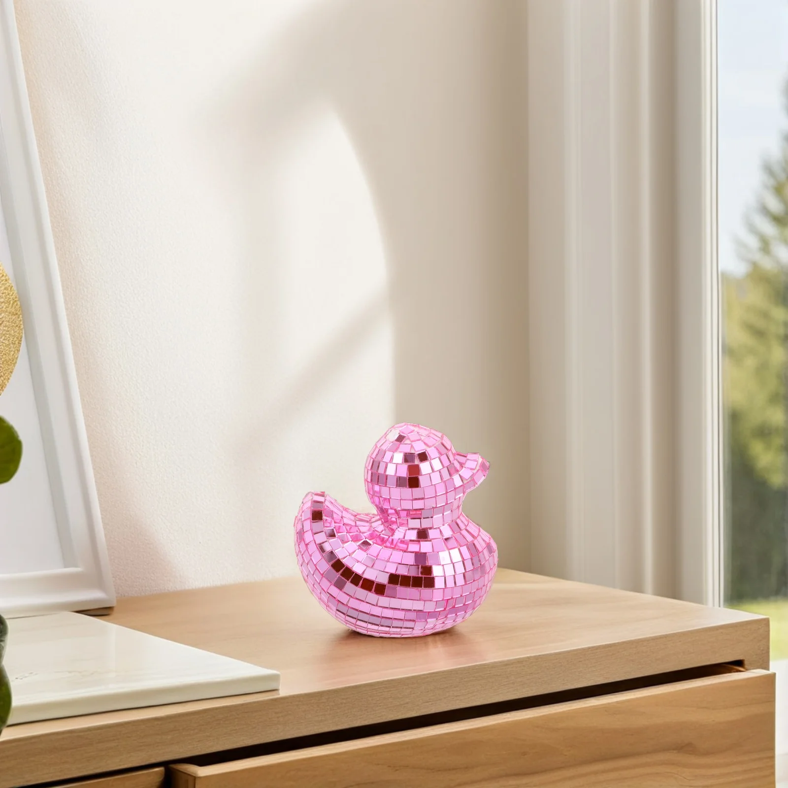 

Duck Disco Ornament Reflective Mirror Surface Animal Tabletop Decor For Home Living Room Bedroom Room Party Car Accessory