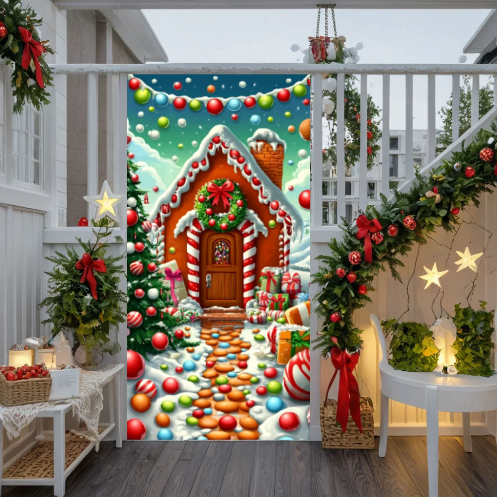 الزنجبيل كاندي البيت بطانات لأبواب عيد الميلاد المنزل المطبخ عيد الميلاد الديكور غطاء الباب القماش في الهواء الطلق حديقة ديكور المنزل