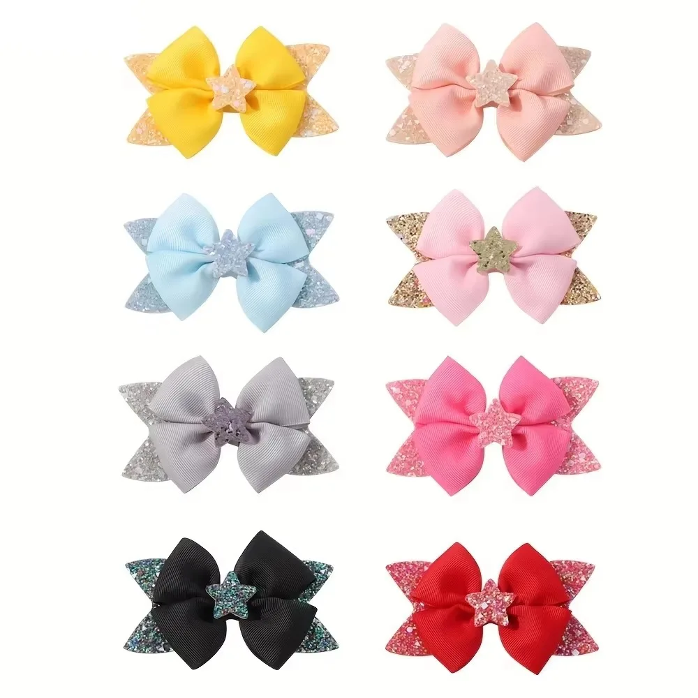 BABY BOWS 2Pcs 4.33inch Star Glitter Bow Hair Clips for Girls Boutique Ribbon Dovetail Barrette Headwear Kids Hair Accessories