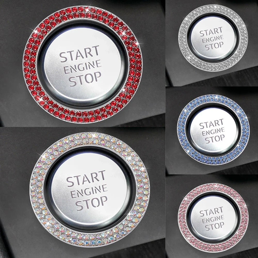 Decoration Ring Diamond Rhinestone Car Decor One Click Start Button Engine Start Stop Switch Button Cover