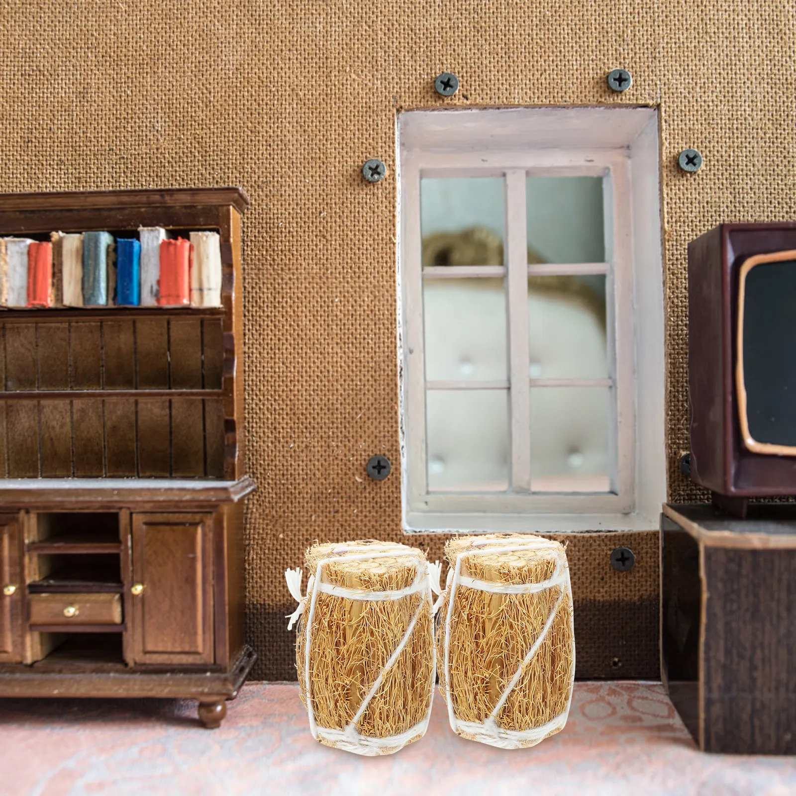 

4Pcs Exquisite Wood Mini Bale Decoration Miniature Haystack for Dollhouse Farm Scene Mini Garden Prop Kids Pretend Play Decor