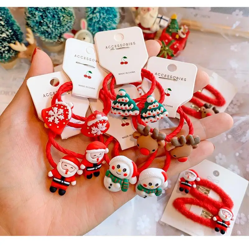 

2Pcs Christmas Elk Hair Ties Santa Snowman Elastic High-Quality Ponytail Holders For Women Cartoon Rubber Bands Hair Accessories