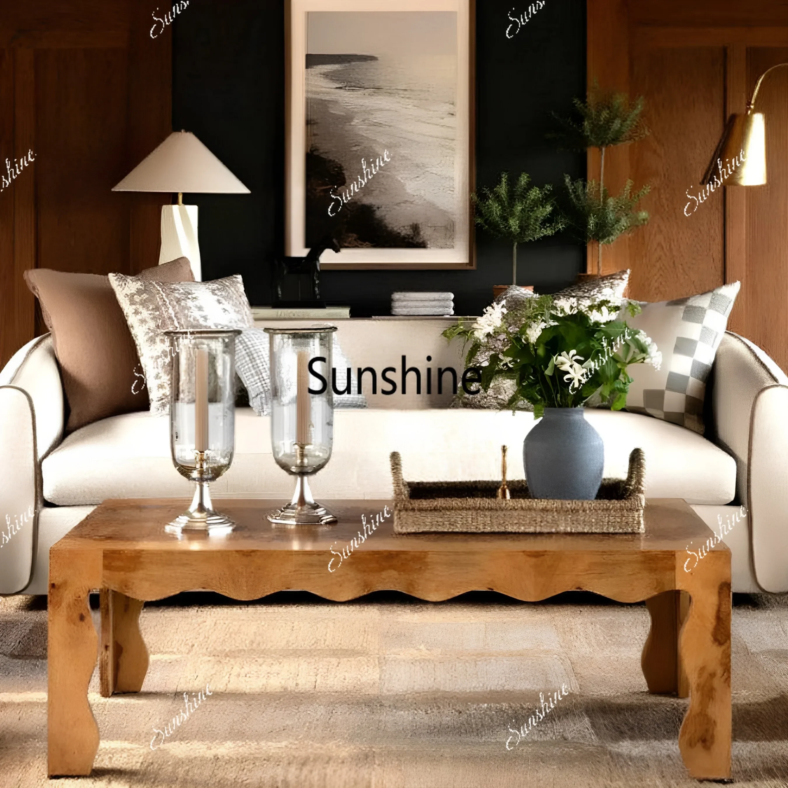 Medieval wind tree tumor coffee table retro living room parquet tea table  FT