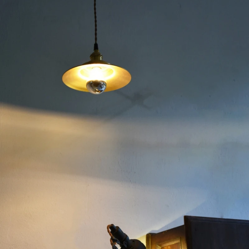 20CM Brass Pendant Lights for Dinning Living room Loft Industrial kitchen pendant lighting with copper Lampshade fabric wire