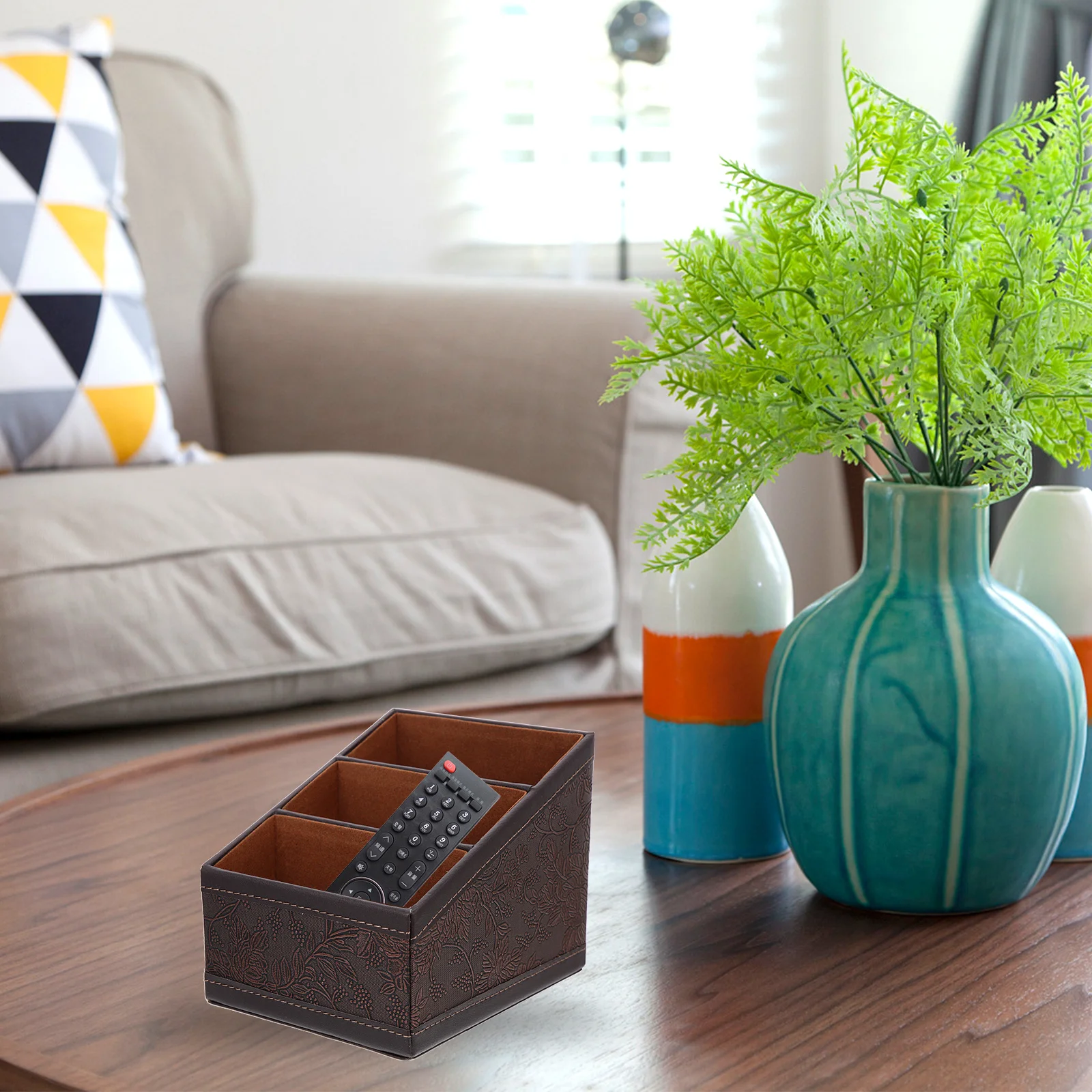 

PU Storage Box Desktop Organizer for Remote Controls Scissors Small Items Household Storage Solution for Living Room