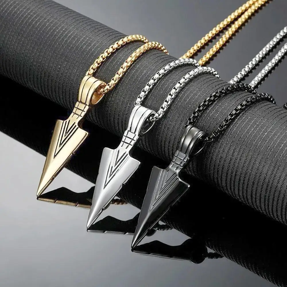 3Pcs Hip Hop Rock Punk Men Matte Black Long Arrow Pendant Knight Spear Pike Necklace For Men Women Gift Jewelry
