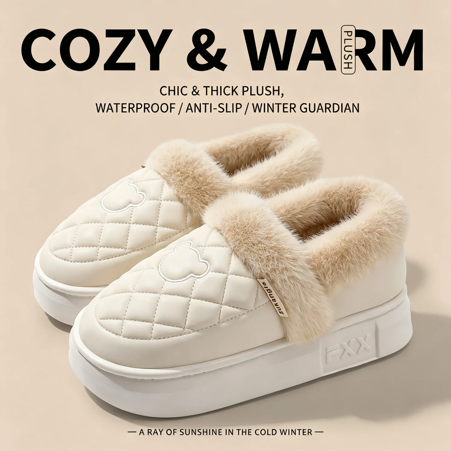 Embroidery Garments - Winter Waterproof Slippers Men Women Thick